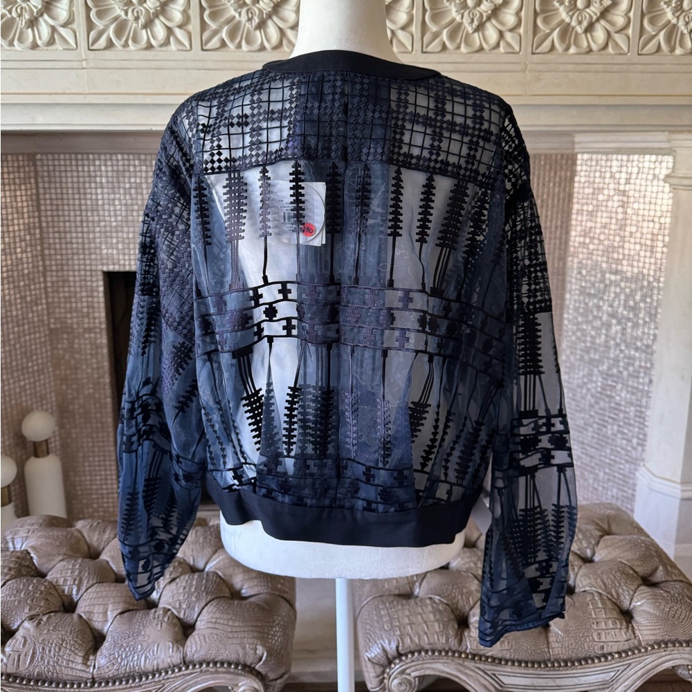 mesh patterned zip up jacket